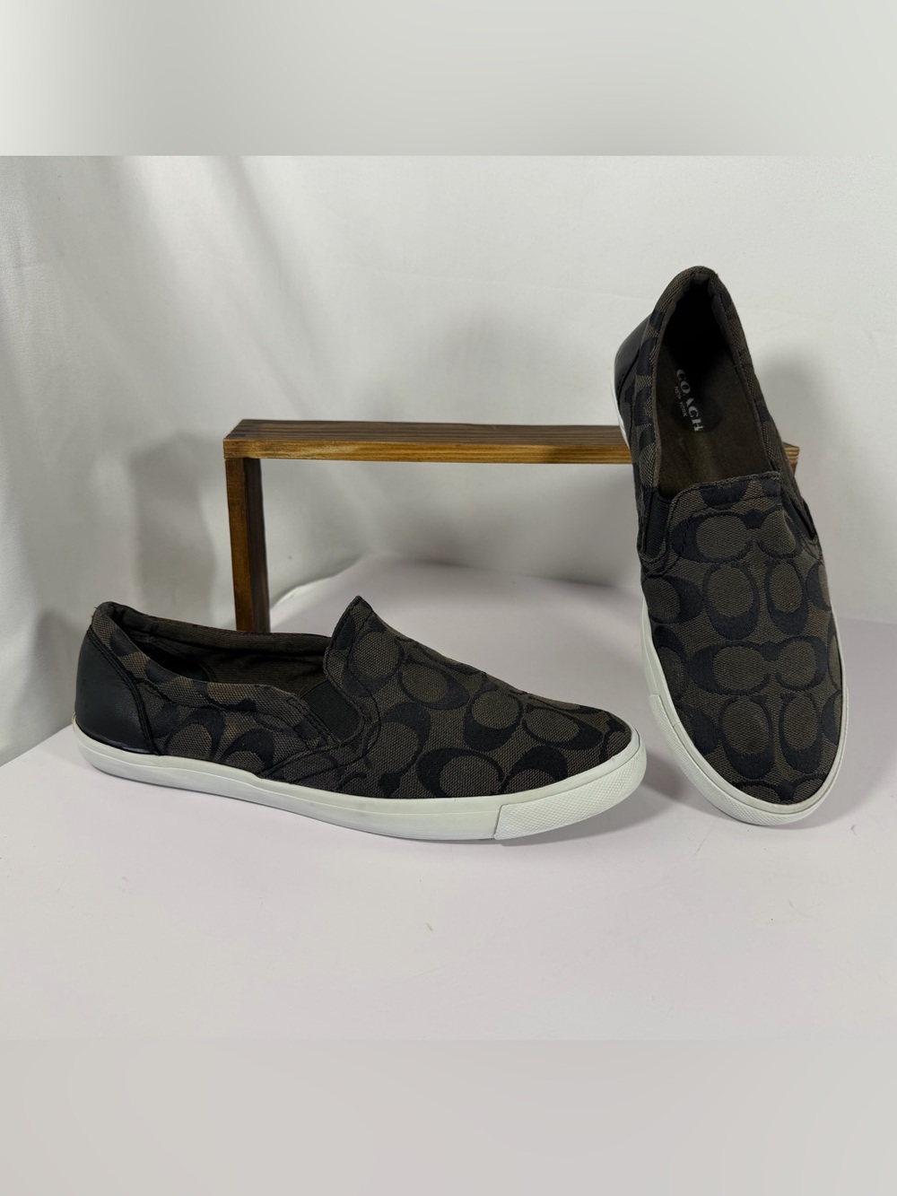 Coach Signature Jacquard Slip-On Sneakers Brown Black